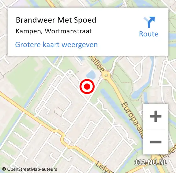 Locatie op kaart van de 112 melding: Brandweer Met Spoed Naar Kampen, Wortmanstraat op 3 november 2024 12:06