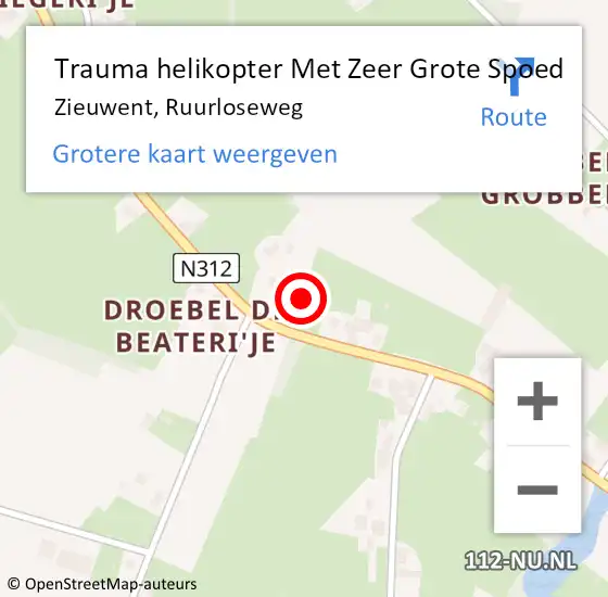 Locatie op kaart van de 112 melding: Trauma helikopter Met Zeer Grote Spoed Naar Zieuwent, Ruurloseweg op 3 november 2024 13:15