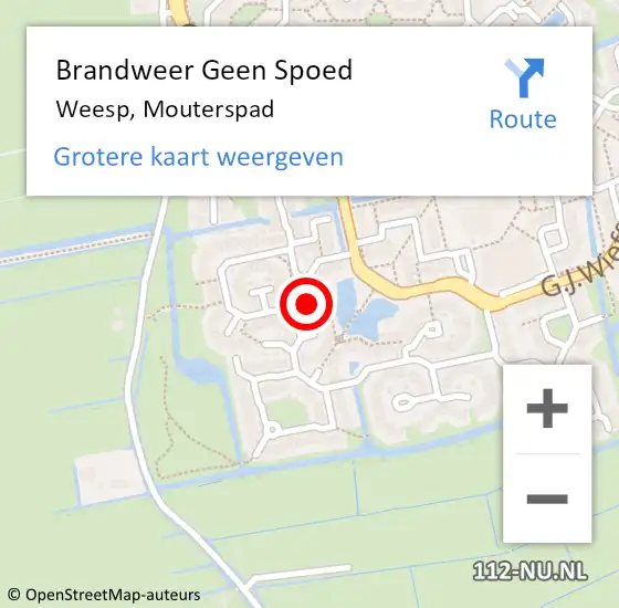 Locatie op kaart van de 112 melding: Brandweer Geen Spoed Naar Weesp, Mouterspad op 25 oktober 2014 17:49