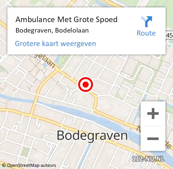 Locatie op kaart van de 112 melding: Ambulance Met Grote Spoed Naar Bodegraven, Bodelolaan op 3 november 2024 14:34