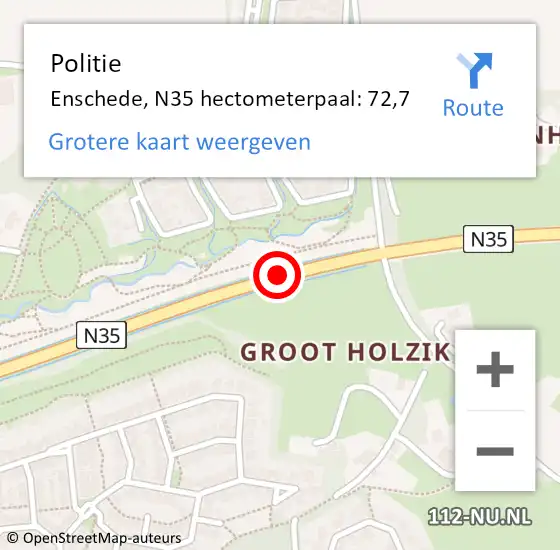 Locatie op kaart van de 112 melding: Politie Enschede, N35 hectometerpaal: 72,7 op 3 november 2024 14:51