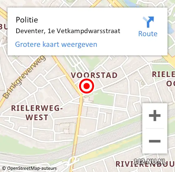 Locatie op kaart van de 112 melding: Politie Deventer, 1e Vetkampdwarsstraat op 3 november 2024 15:04