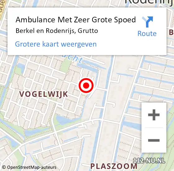 Locatie op kaart van de 112 melding: Ambulance Met Zeer Grote Spoed Naar Berkel en Rodenrijs, Grutto op 3 november 2024 15:28