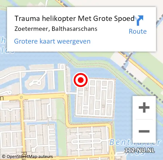 Locatie op kaart van de 112 melding: Trauma helikopter Met Grote Spoed Naar Zoetermeer, Balthasarschans op 3 november 2024 15:30