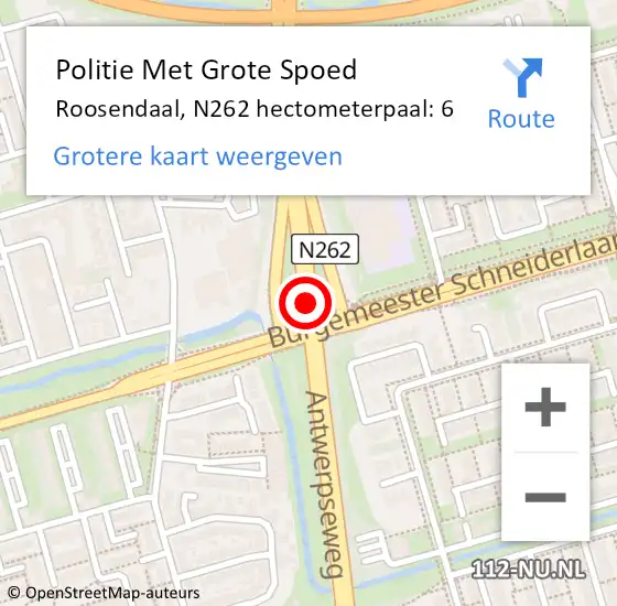 Locatie op kaart van de 112 melding: Politie Met Grote Spoed Naar Roosendaal, N262 hectometerpaal: 6 op 3 november 2024 15:41