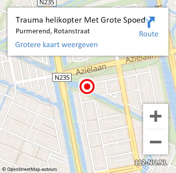 Locatie op kaart van de 112 melding: Trauma helikopter Met Grote Spoed Naar Purmerend, Rotanstraat op 3 november 2024 15:55