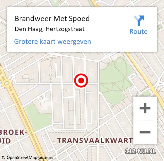 Locatie op kaart van de 112 melding: Brandweer Met Spoed Naar Den Haag, Hertzogstraat op 3 november 2024 15:56