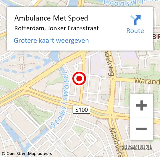 Locatie op kaart van de 112 melding: Ambulance Met Spoed Naar Rotterdam, Jonker Fransstraat op 3 november 2024 15:57