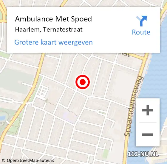 Locatie op kaart van de 112 melding: Ambulance Met Spoed Naar Haarlem, Ternatestraat op 3 november 2024 16:18