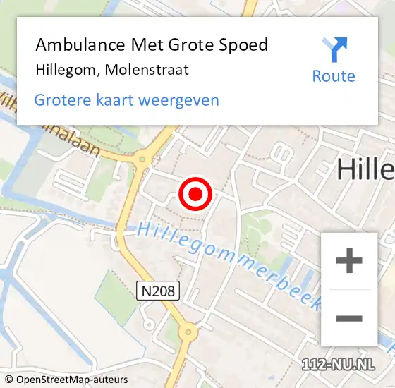 Locatie op kaart van de 112 melding: Ambulance Met Grote Spoed Naar Hillegom, Molenstraat op 3 november 2024 16:23