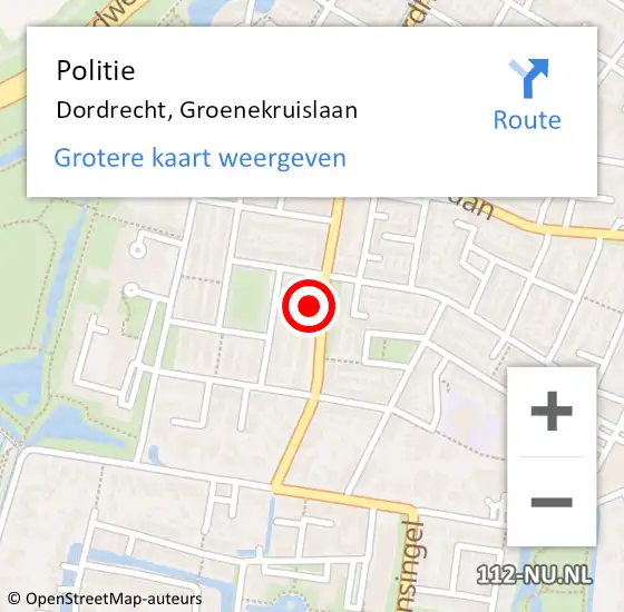 Locatie op kaart van de 112 melding: Politie Dordrecht, Groenekruislaan op 3 november 2024 16:24