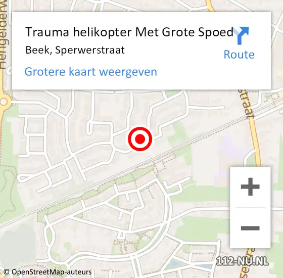 Locatie op kaart van de 112 melding: Trauma helikopter Met Grote Spoed Naar Beek, Sperwerstraat op 3 november 2024 16:40