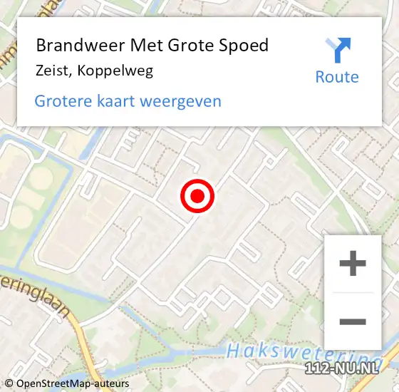 Locatie op kaart van de 112 melding: Brandweer Met Grote Spoed Naar Zeist, Koppelweg op 3 november 2024 17:01