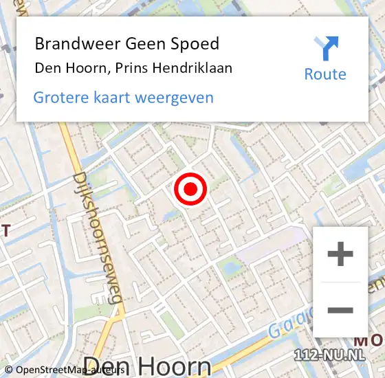 Locatie op kaart van de 112 melding: Brandweer Geen Spoed Naar Den Hoorn, Prins Hendriklaan op 3 november 2024 17:04