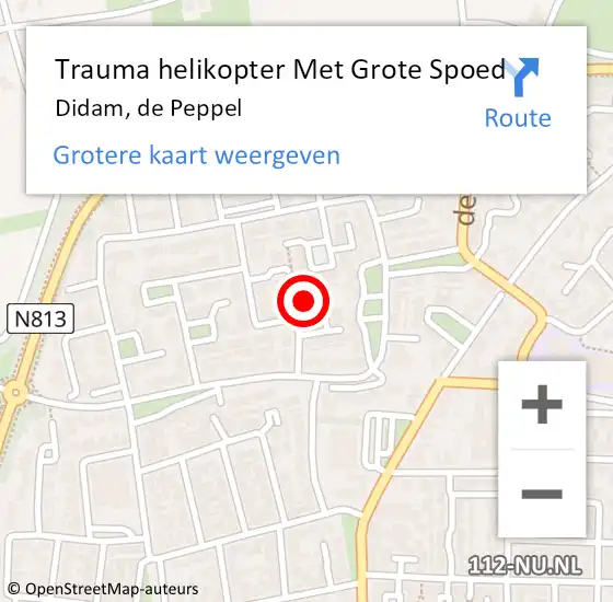 Locatie op kaart van de 112 melding: Trauma helikopter Met Grote Spoed Naar Didam, de Peppel op 3 november 2024 17:07