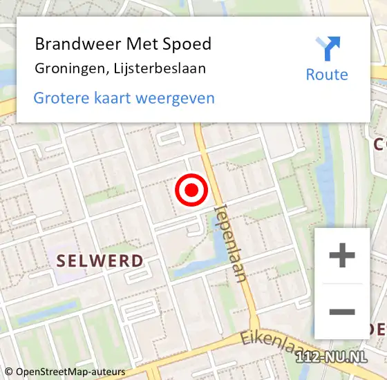 Locatie op kaart van de 112 melding: Brandweer Met Spoed Naar Groningen, Lijsterbeslaan op 3 november 2024 17:12