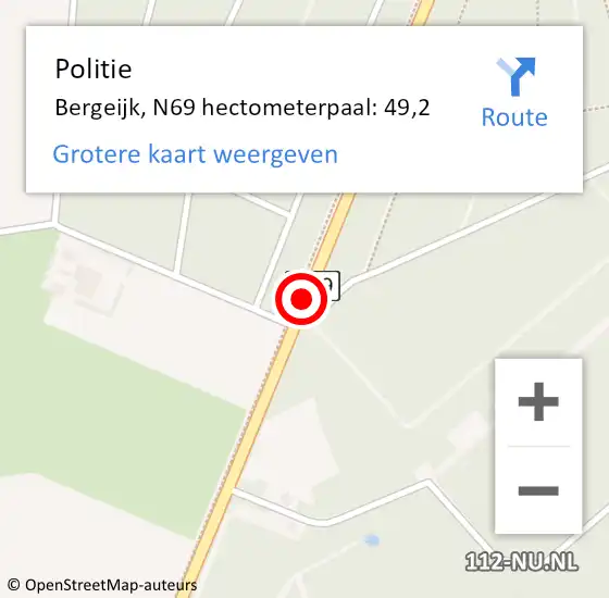 Locatie op kaart van de 112 melding: Politie Bergeijk, N69 hectometerpaal: 49,2 op 3 november 2024 17:41