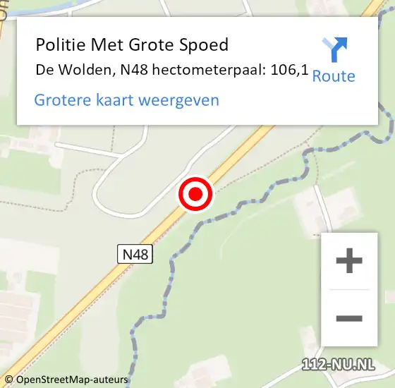 Locatie op kaart van de 112 melding: Politie Met Grote Spoed Naar De Wolden, N48 hectometerpaal: 106,1 op 3 november 2024 17:50