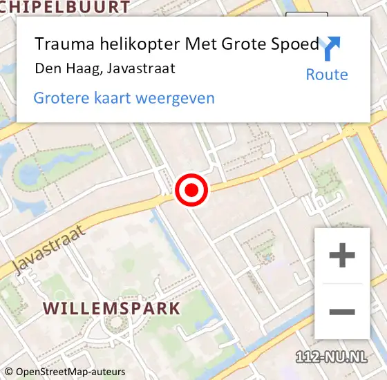 Locatie op kaart van de 112 melding: Trauma helikopter Met Grote Spoed Naar Den Haag, Javastraat op 3 november 2024 18:28