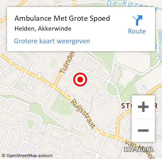 Locatie op kaart van de 112 melding: Ambulance Met Grote Spoed Naar Helden, Akkerwinde op 25 oktober 2014 18:12