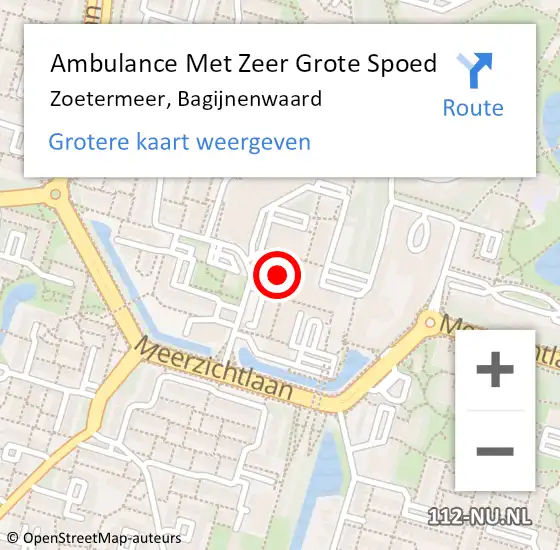 Locatie op kaart van de 112 melding: Ambulance Met Zeer Grote Spoed Naar Zoetermeer, Bagijnenwaard op 3 november 2024 19:13