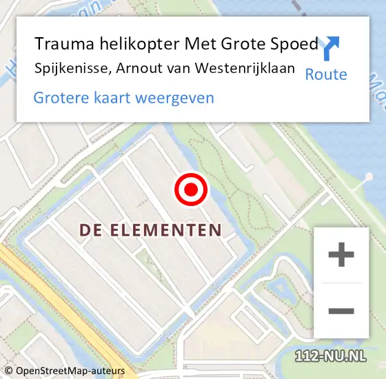 Locatie op kaart van de 112 melding: Trauma helikopter Met Grote Spoed Naar Spijkenisse, Arnout van Westenrijklaan op 3 november 2024 19:17