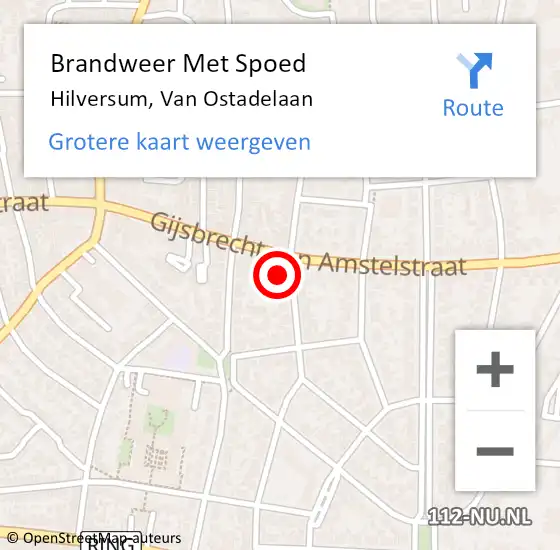 Locatie op kaart van de 112 melding: Brandweer Met Spoed Naar Hilversum, Van Ostadelaan op 3 november 2024 19:18