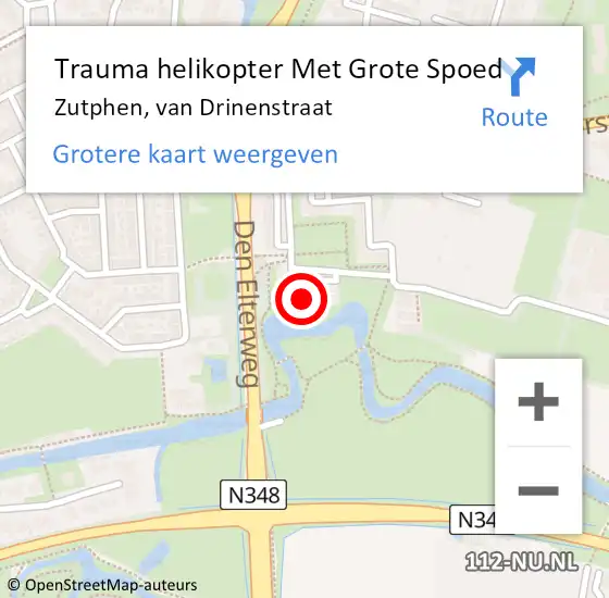 Locatie op kaart van de 112 melding: Trauma helikopter Met Grote Spoed Naar Zutphen, van Drinenstraat op 3 november 2024 19:24