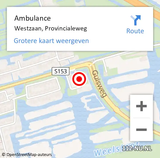 Locatie op kaart van de 112 melding: Ambulance Westzaan, Provincialeweg op 3 november 2024 19:28