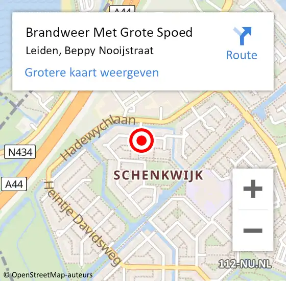 Locatie op kaart van de 112 melding: Brandweer Met Grote Spoed Naar Leiden, Beppy Nooijstraat op 3 november 2024 19:32