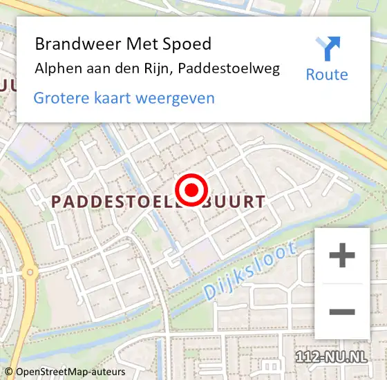 Locatie op kaart van de 112 melding: Brandweer Met Spoed Naar Alphen aan den Rijn, Paddestoelweg op 3 november 2024 19:37