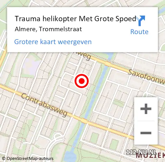 Locatie op kaart van de 112 melding: Trauma helikopter Met Grote Spoed Naar Almere, Trommelstraat op 3 november 2024 19:42