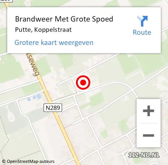 Locatie op kaart van de 112 melding: Brandweer Met Grote Spoed Naar Putte, Koppelstraat op 3 november 2024 19:53