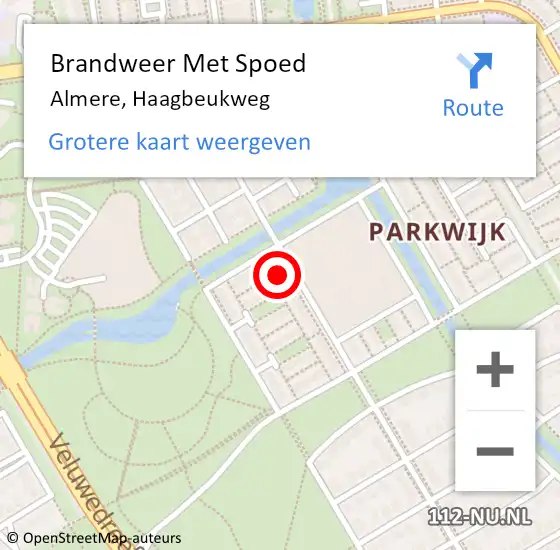 Locatie op kaart van de 112 melding: Brandweer Met Spoed Naar Almere, Haagbeukweg op 3 november 2024 20:09