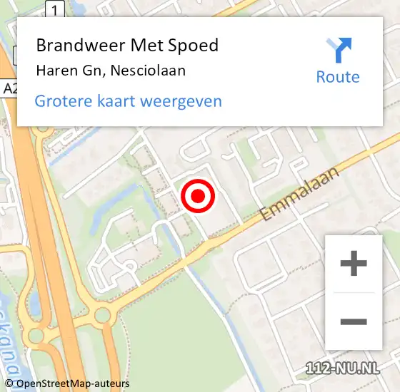 Locatie op kaart van de 112 melding: Brandweer Met Spoed Naar Haren Gn, Nesciolaan op 3 november 2024 20:52