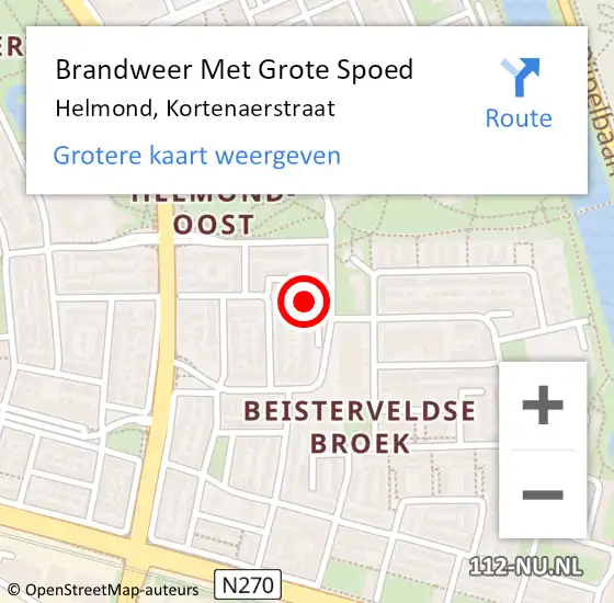 Locatie op kaart van de 112 melding: Brandweer Met Grote Spoed Naar Helmond, Kortenaerstraat op 3 november 2024 21:08