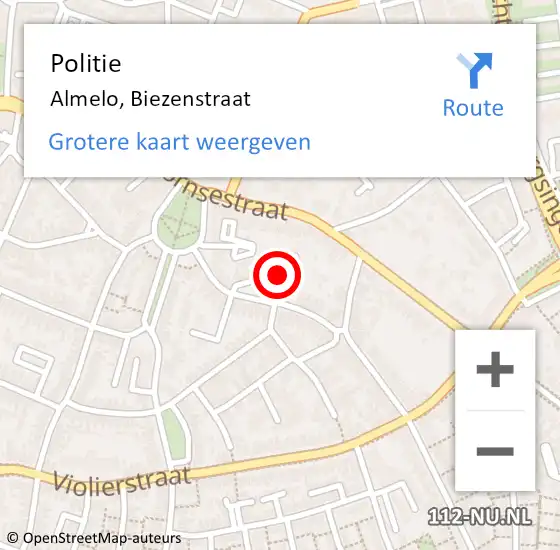 Locatie op kaart van de 112 melding: Politie Almelo, Biezenstraat op 3 november 2024 21:13