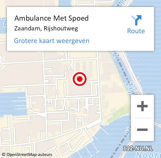 Locatie op kaart van de 112 melding: Ambulance Met Spoed Naar Zaandam, Rijshoutweg op 3 november 2024 21:48