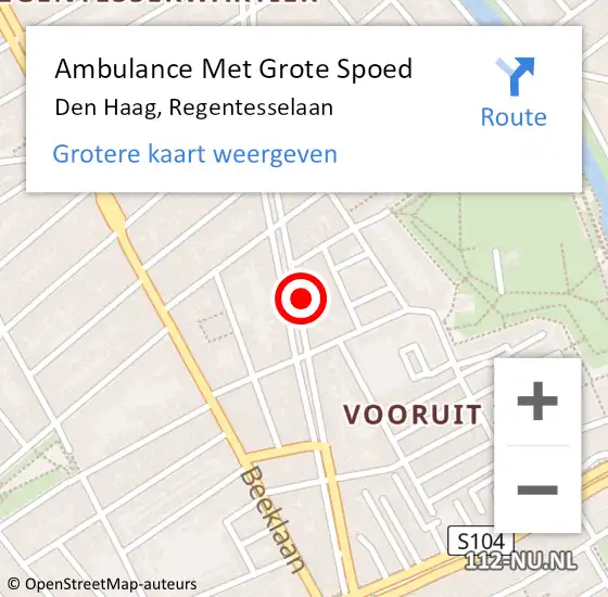 Locatie op kaart van de 112 melding: Ambulance Met Grote Spoed Naar Den Haag, Regentesselaan op 3 november 2024 23:31