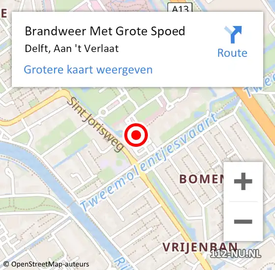 Locatie op kaart van de 112 melding: Brandweer Met Grote Spoed Naar Delft, Aan 't Verlaat op 3 november 2024 23:48