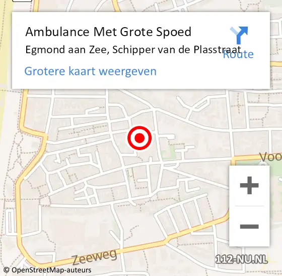 Locatie op kaart van de 112 melding: Ambulance Met Grote Spoed Naar Egmond aan Zee, Schipper van de Plasstraat op 4 november 2024 00:10