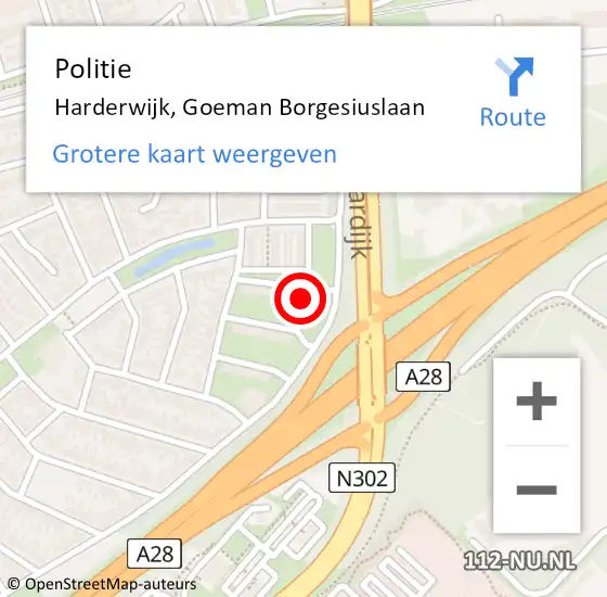 Locatie op kaart van de 112 melding: Politie Harderwijk, Goeman Borgesiuslaan op 4 november 2024 00:39