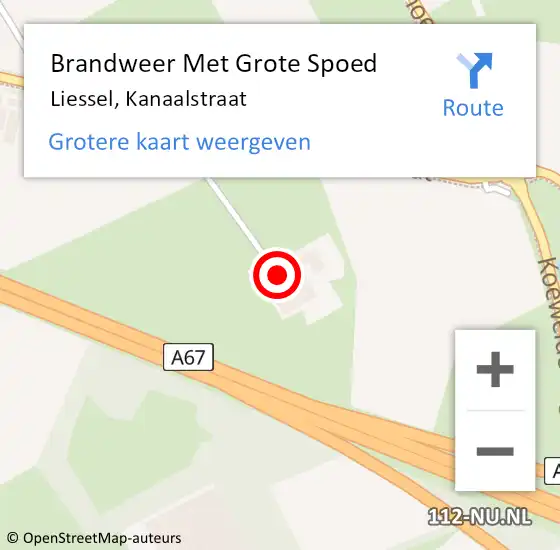 Locatie op kaart van de 112 melding: Brandweer Met Grote Spoed Naar Liessel, Kanaalstraat op 4 november 2024 01:09