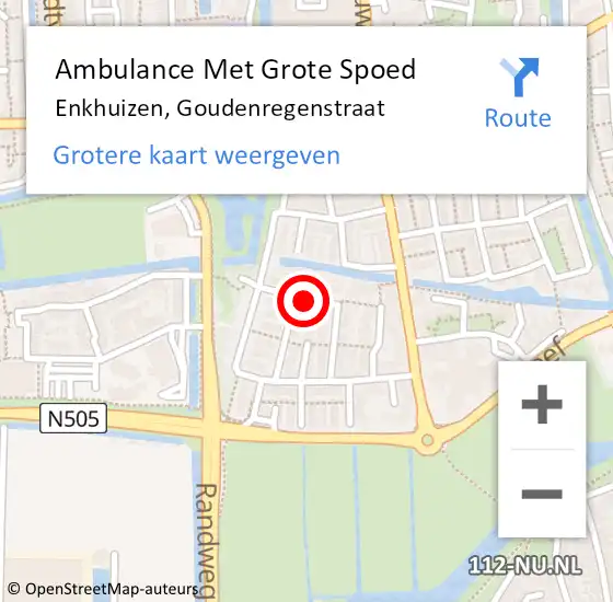 Locatie op kaart van de 112 melding: Ambulance Met Grote Spoed Naar Enkhuizen, Goudenregenstraat op 4 november 2024 02:25