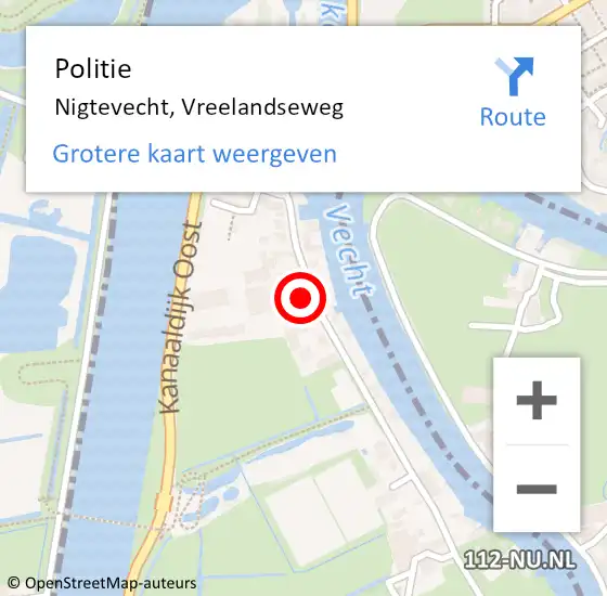 Locatie op kaart van de 112 melding: Politie Nigtevecht, Vreelandseweg op 4 november 2024 03:09