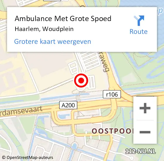 Locatie op kaart van de 112 melding: Ambulance Met Grote Spoed Naar Haarlem, Woudplein op 4 november 2024 03:14