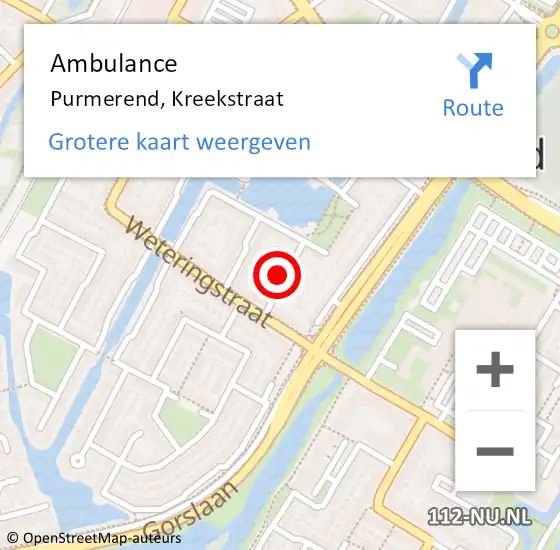 Locatie op kaart van de 112 melding: Ambulance Purmerend, Kreekstraat op 4 november 2024 03:16