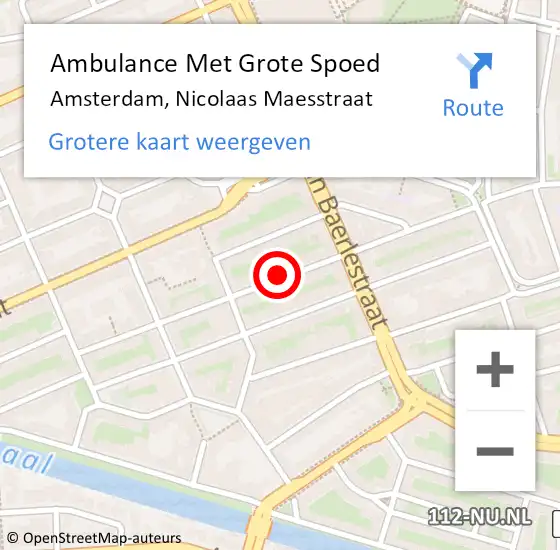 Locatie op kaart van de 112 melding: Ambulance Met Grote Spoed Naar Amsterdam, Nicolaas Maesstraat op 4 november 2024 03:19