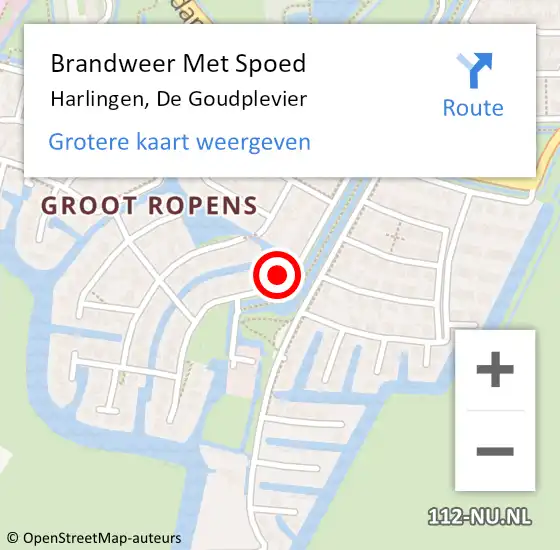 Locatie op kaart van de 112 melding: Brandweer Met Spoed Naar Harlingen, De Goudplevier op 4 november 2024 04:26