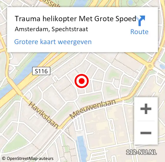 Locatie op kaart van de 112 melding: Trauma helikopter Met Grote Spoed Naar Amsterdam, Spechtstraat op 4 november 2024 06:11